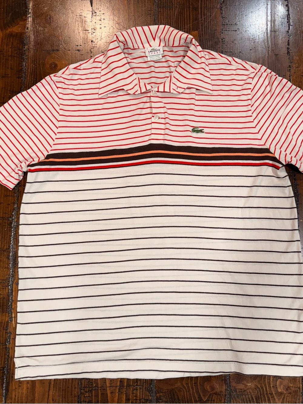 Vintage Lacoste Men’s White Polo with Red Stripe Accent
